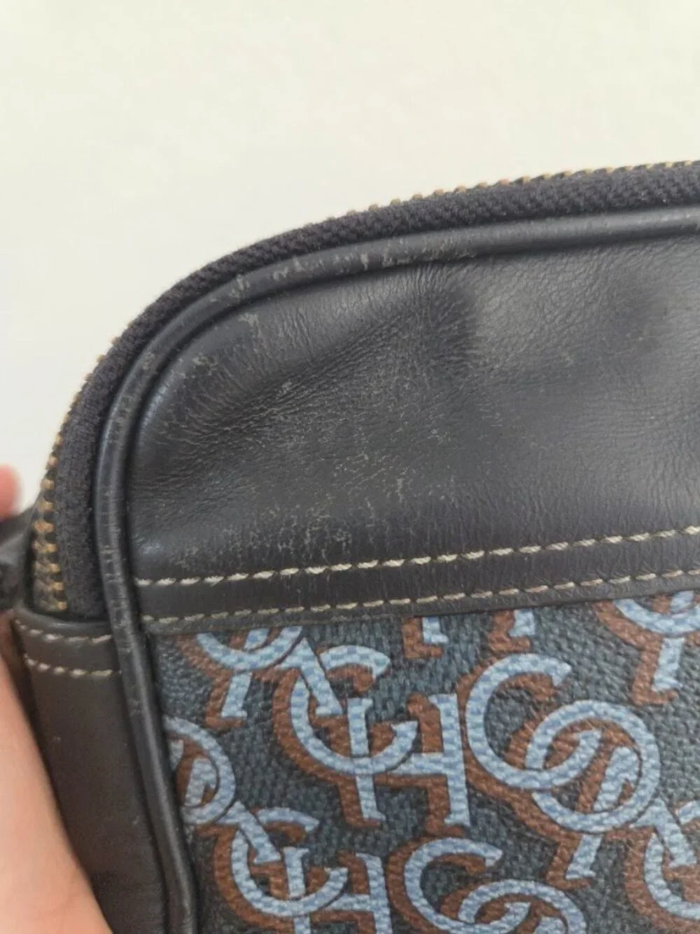Unisex Vintage Coach Monogram Signature Crossbody Shoulder Bag Blue Black